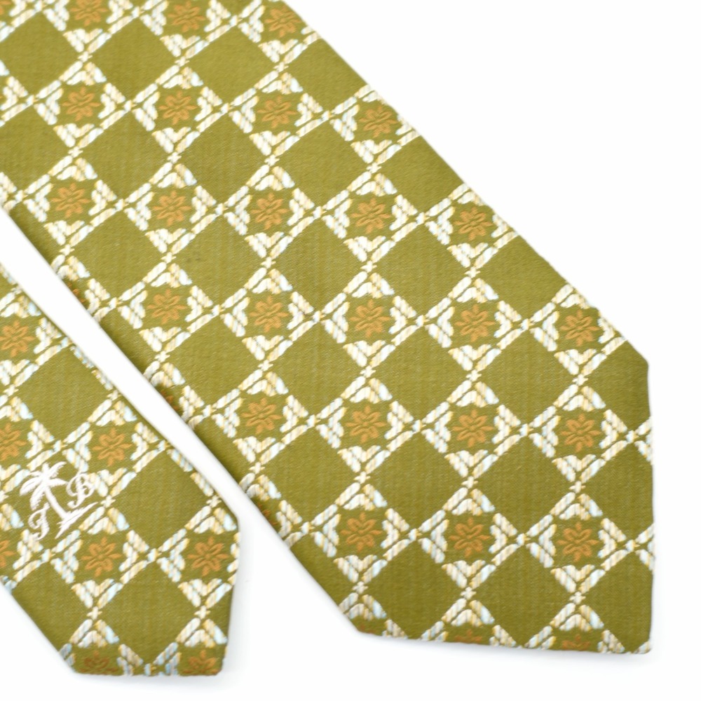 Tommy‎ Bahama Green Brown Floral Check Hand Sewn Long Wide Silk Tie